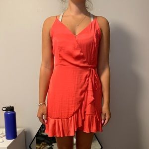 pink wrap dress
